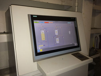 Touch screen HMI showing Bulk Tank System control